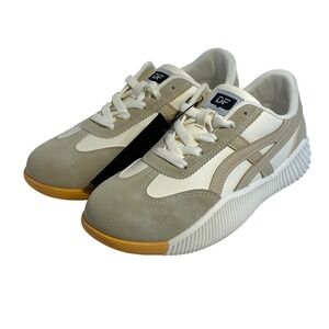 DE FLORANCE Women Cream Beige Suede Leather Lace Up Fashion Sneakers 7 Sporty